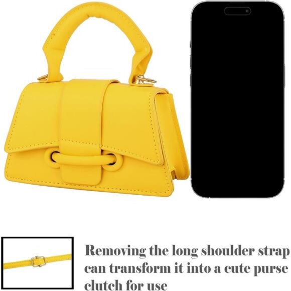 Mini Crossbody PU Leather, Shoulder Bag Yellow - Picture 3 of 7